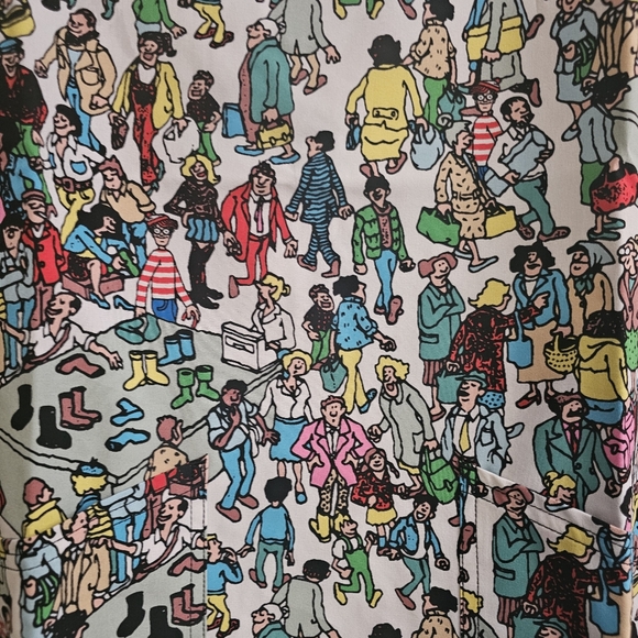 Where's Waldo Colorful Graphic Scrub Top XL NWT - Picture 2 of 7